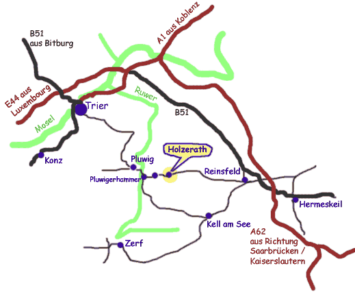 Skizze: Lage zwischen Trier und Hunsrück